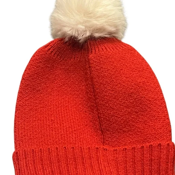 Red and White SNOW Pom Bennie Hat - Picture 6 of 9